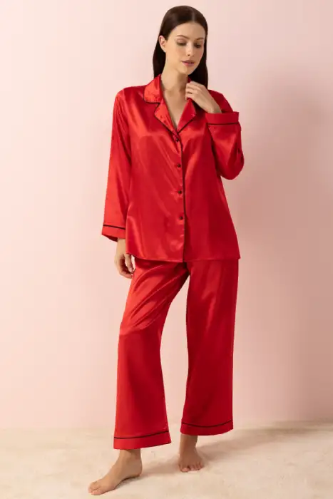 Ayyıldız 3926 Kırmızı Saten Pijama Takımı - 3
