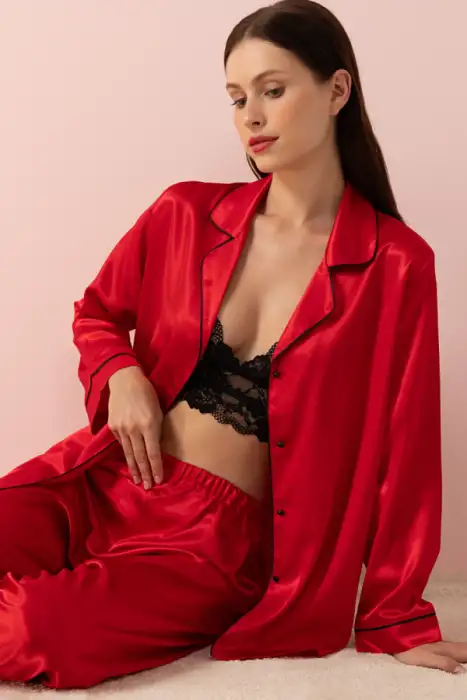Ayyıldız 3926 Kırmızı Saten Pijama Takımı - 1