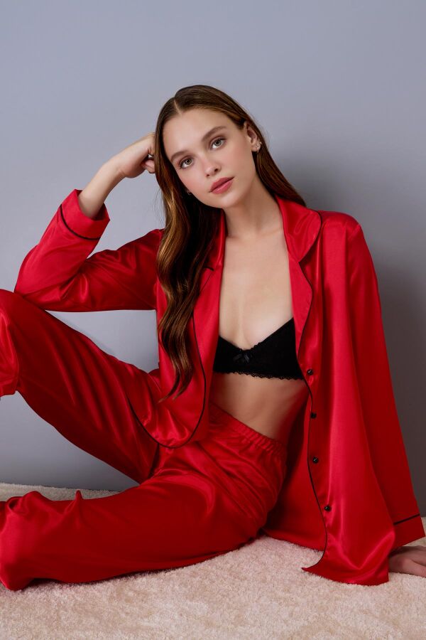 Ayyıldız 3926 Kırmızı Saten Pijama Takımı - 1