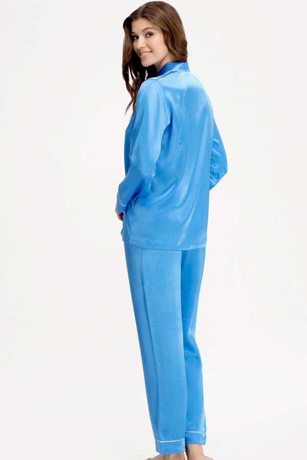 Ayyıldız 3926 Mavi Saten Pijama Takımı - 3