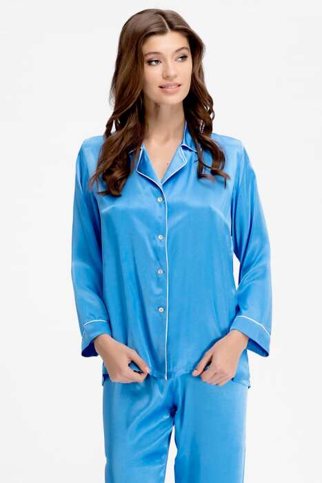 Ayyıldız 3926 Mavi Saten Pijama Takımı - AYYILDIZ