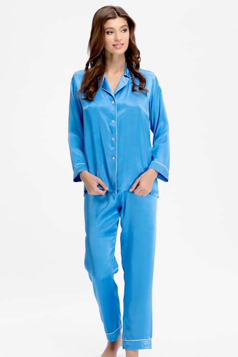 AYYILDIZ - Ayyıldız 3926 Mavi Saten Pijama Takımı (1)