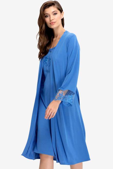 Ayyıldız 3927 Mavi Lohusa Gecelik Sabahlık Takım - AYYILDIZ