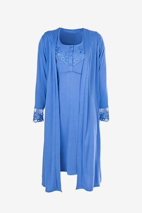 Ayyıldız 3927 Mavi Lohusa Gecelik Sabahlık Takım - 4