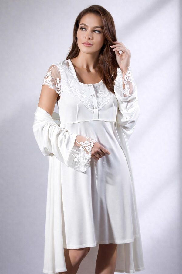 Ayyıldız 3927 Ekru Lohusa Gecelik Sabahlık Takım - 1