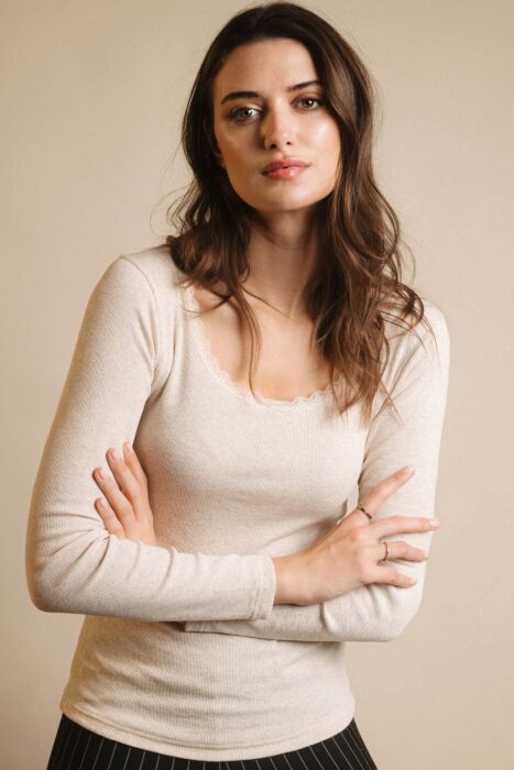 43562 Ribana Bej Uzun Kollu T-shirt - 1