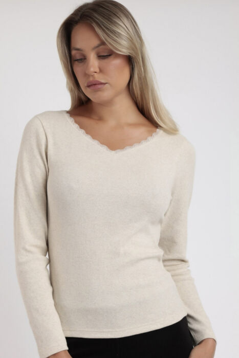 43562 Ribana Bej Uzun Kollu T-shirt - 2