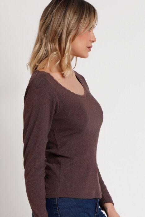 43562 Ribana Kahverengi Uzun Kollu T-shirt - 2