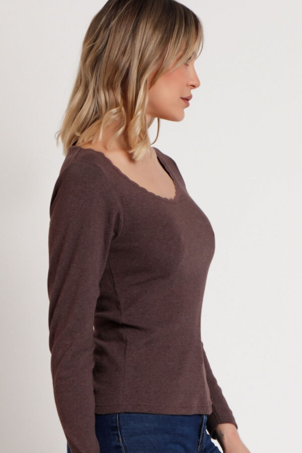 43562 Ribana Kahverengi Uzun Kollu T-shirt - 2