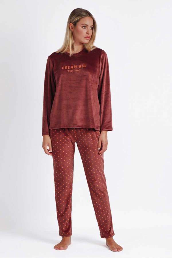 60222 Kahverengi Kadife Pijama Takımı - 1