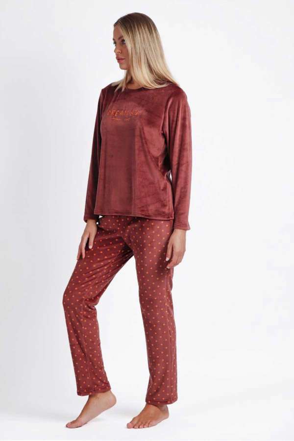 60222 Kahverengi Kadife Pijama Takımı - 2