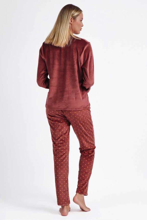 60222 Kahverengi Kadife Pijama Takımı - 3