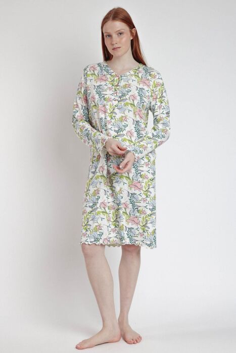 61412 Pembe Çiçek Desenli Gecelik - 1