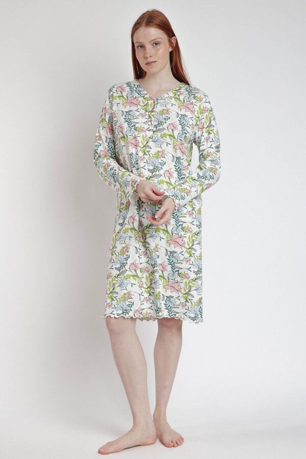 61412 Pembe Çiçek Desenli Gecelik - 1