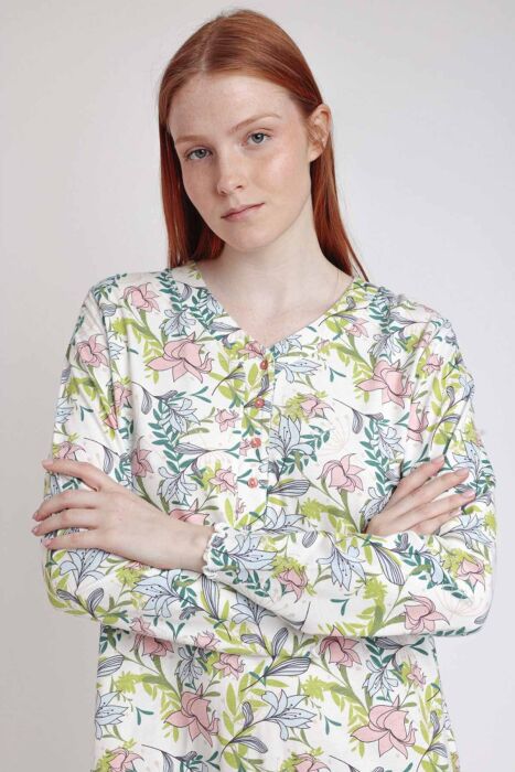 61412 Pembe Çiçek Desenli Gecelik - 3