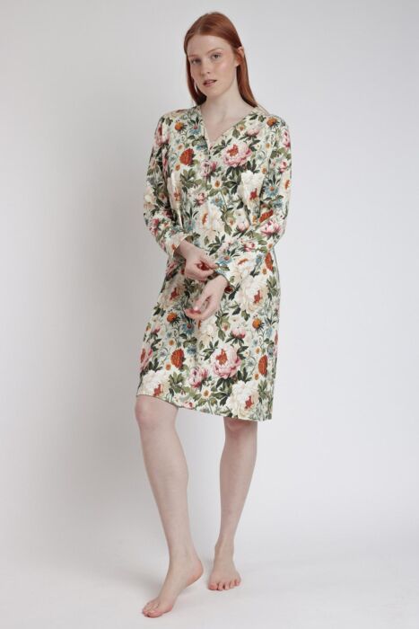 61414 Yeşil Çiçek Desenli Gecelik - 1