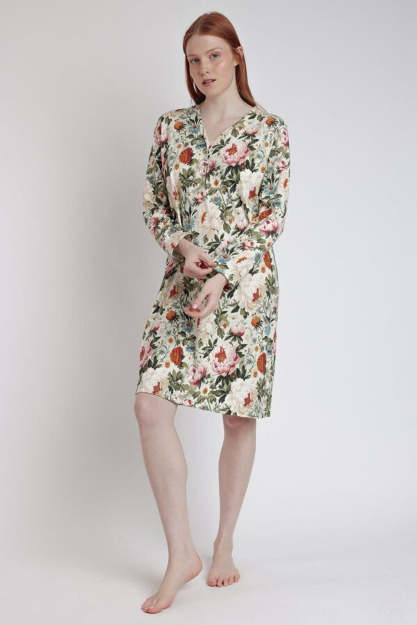 61414 Yeşil Çiçek Desenli Gecelik - 1