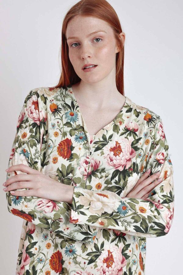 61414 Yeşil Çiçek Desenli Gecelik - 3