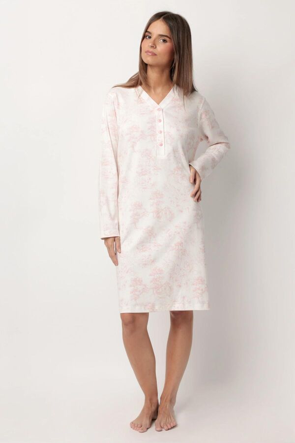 61418 Pembe Desenli Gecelik - 1