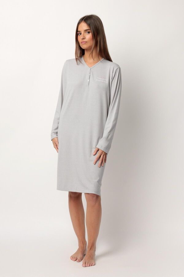 61436 Gri Çizgili Gecelik - 1