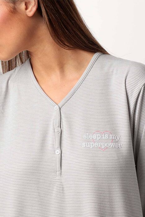 61436 Gri Çizgili Gecelik - 2