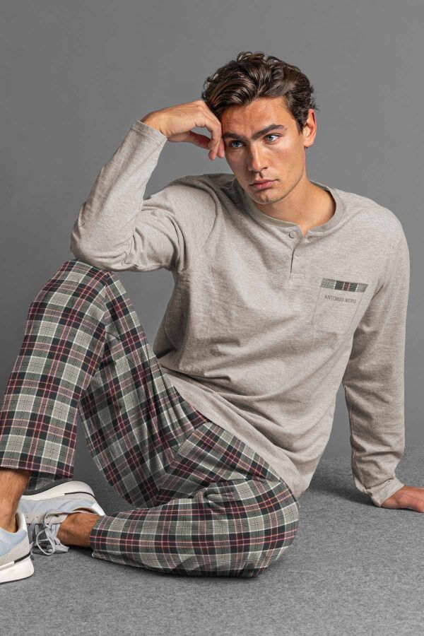 62189 Erkek Bej Pijama Takımı - 1