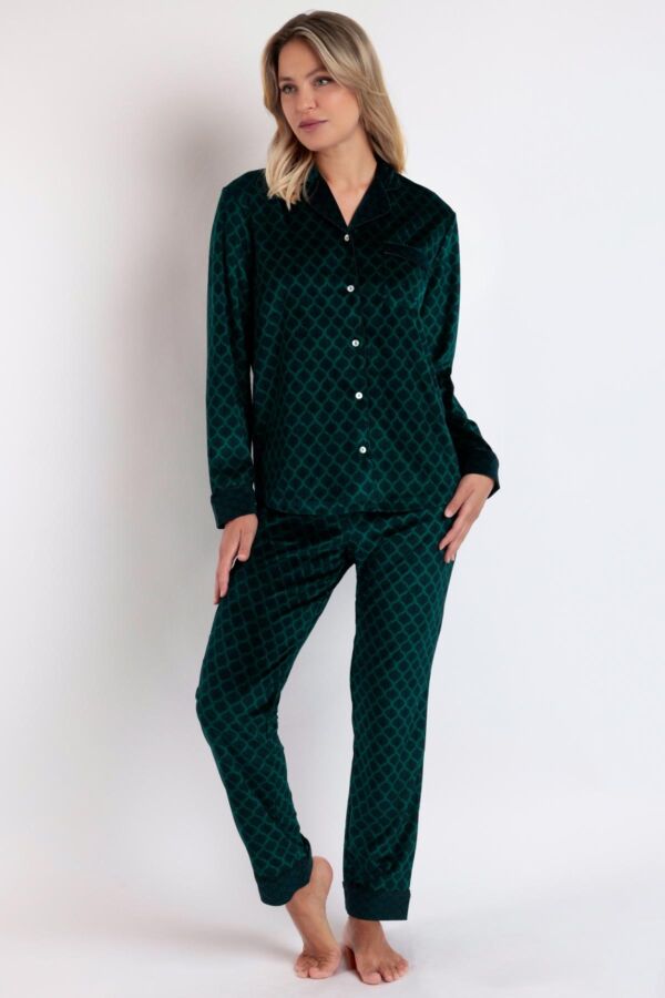 62555 Yeşil Kadife Pijama Takımı - 1
