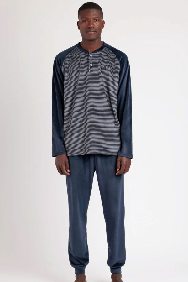 62767 Erkek Lacivert Kadife Pijama Takımı - 2