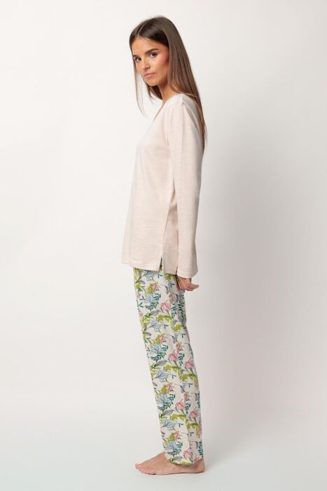 63346 Pembe Çiçek Desenli Pijama Takımı - 2