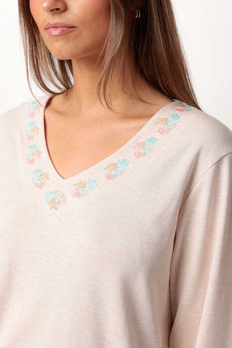 63346 Pembe Çiçek Desenli Pijama Takımı - 3