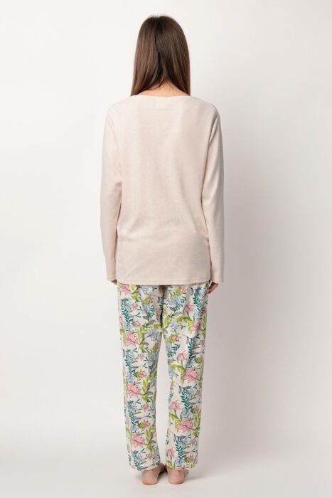 63346 Pembe Çiçek Desenli Pijama Takımı - 4