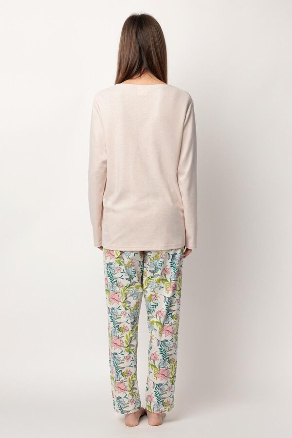 63346 Pembe Çiçek Desenli Pijama Takımı - 4