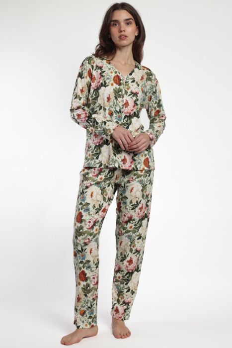 63598 Yeşil Çiçek Desenli Pijama Takımı - 1