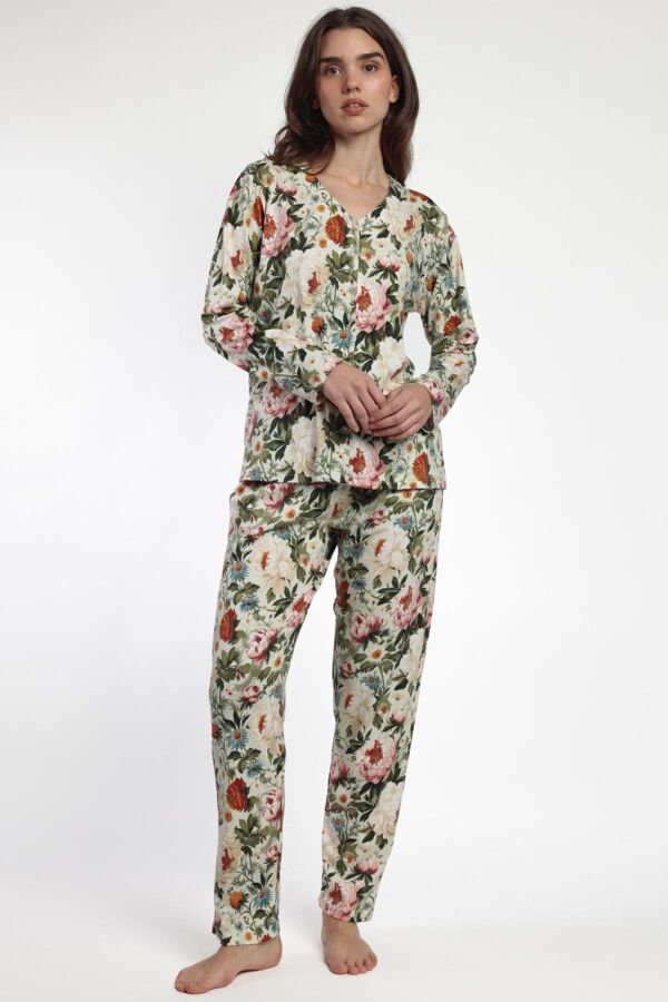 63598 Yeşil Çiçek Desenli Pijama Takımı - 1