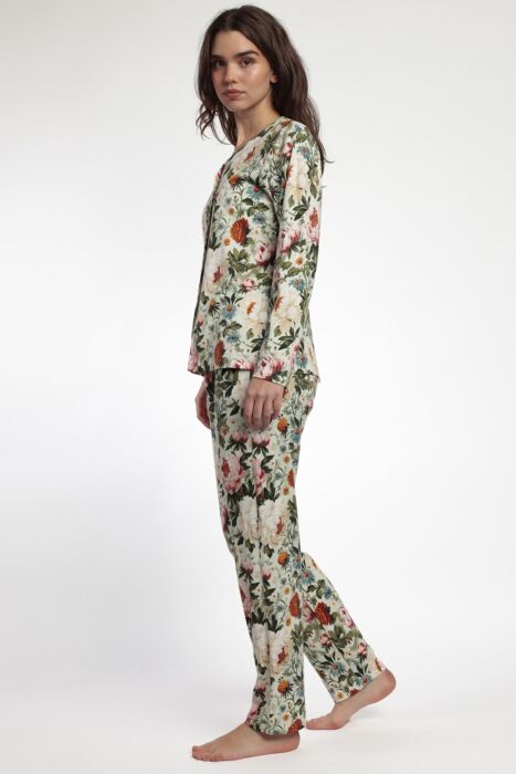63598 Yeşil Çiçek Desenli Pijama Takımı - 2