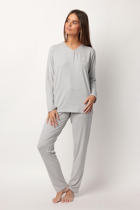 63643 Gri Çizgili Pijama Takımı - 1