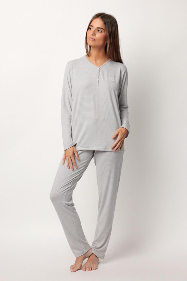 63643 Gri Çizgili Pijama Takımı - 1