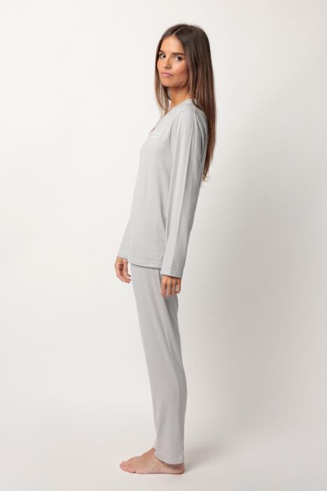 63643 Gri Çizgili Pijama Takımı - 3