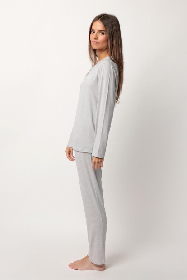 63643 Gri Çizgili Pijama Takımı - 3