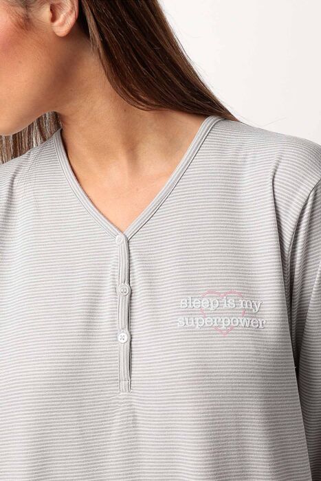 63643 Gri Çizgili Pijama Takımı - 2