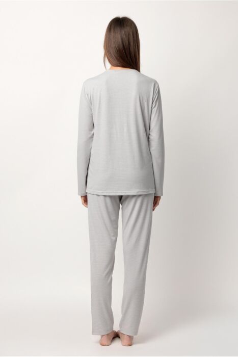63643 Gri Çizgili Pijama Takımı - 4