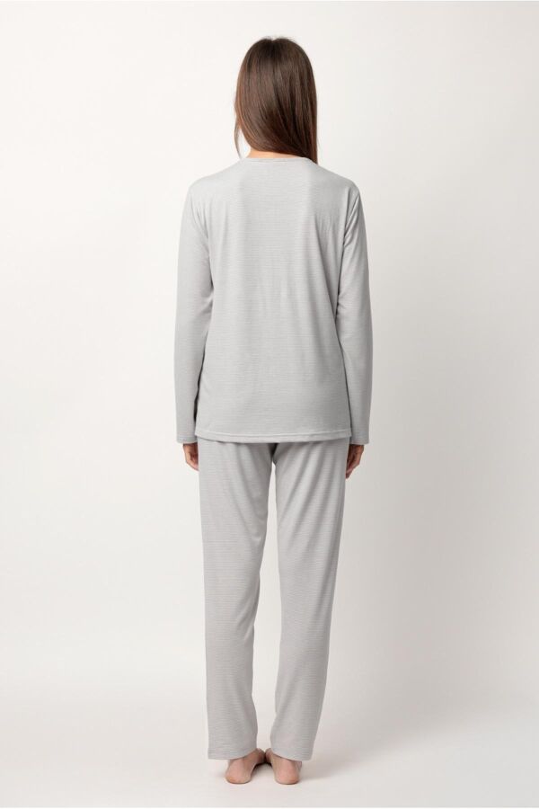63643 Gri Çizgili Pijama Takımı - 4