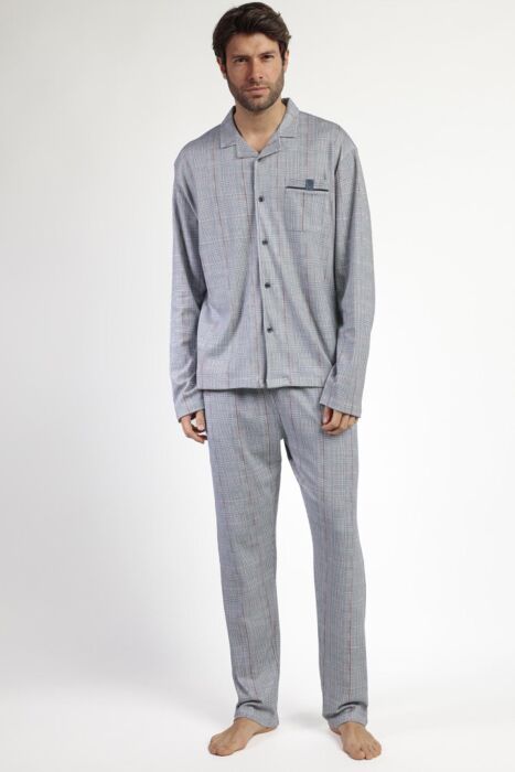 63796 Erkek Gri Ekose Pijama Takımı - 