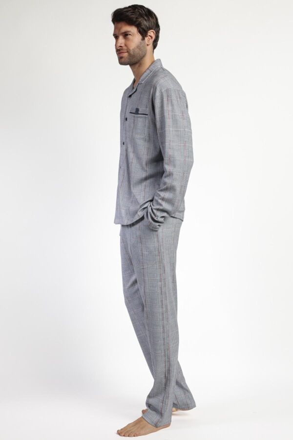 63796 Erkek Gri Ekose Pijama Takımı - 2