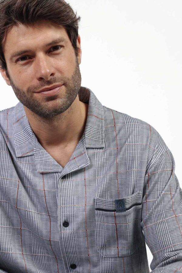 63796 Erkek Gri Ekose Pijama Takımı - 3