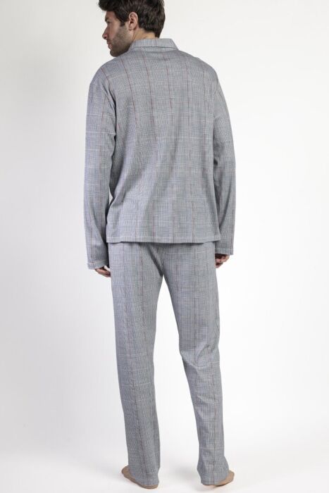 63796 Erkek Gri Ekose Pijama Takımı - 4