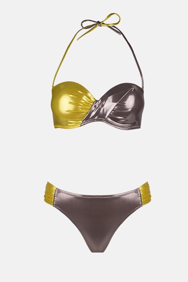 Ayyıdız 4646 Parlak Sarı Straplez Bikini Takımı - 4