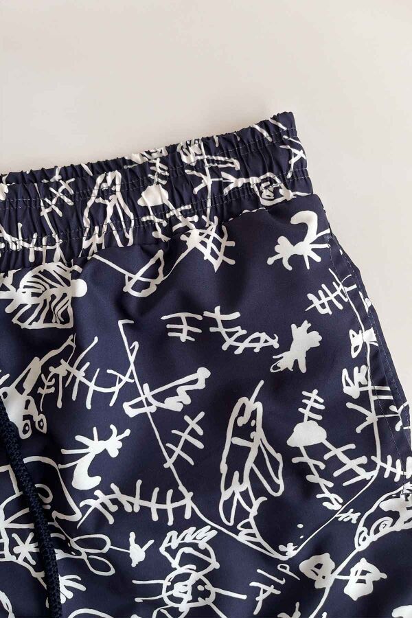 Ayyıldız 106 Lacivert Beyaz Desenli Erkek Çocuk Deniz Şortu - 2