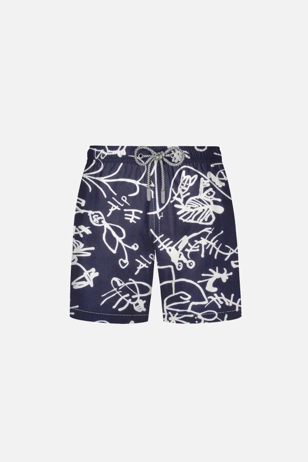 Ayyıldız 106 Lacivert Beyaz Desenli Erkek Çocuk Deniz Şortu - 1