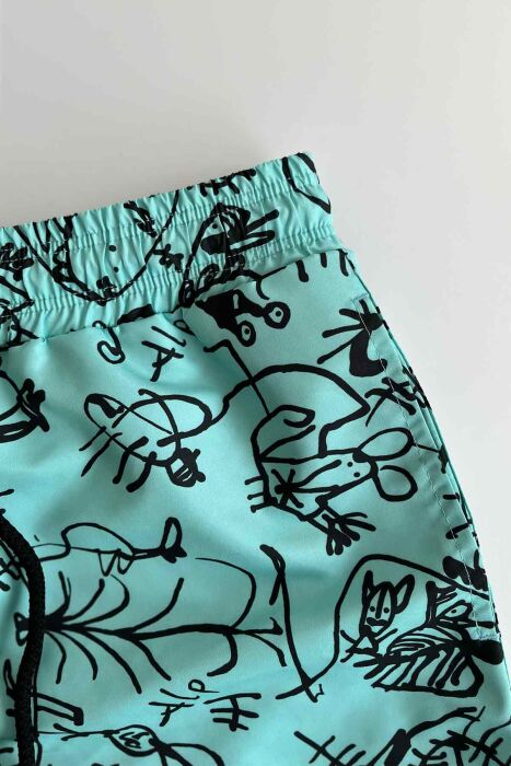 Ayyıldız 106 Su Yeşili Desenli Erkek Çocuk Deniz Şortu - AYYILDIZ (1)